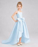 Baby Blue Satin A-line Girls Formal Dress Front View