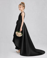 Black Satin A-line Girls Formal Dress Side View