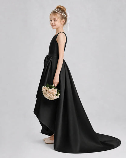Black Satin A-line Girls Formal Dress Side View