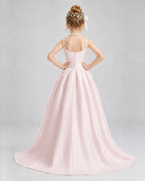Blush Pink Satin A-line Girls Formal Dress Back View