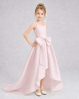 Blush Pink Satin A-line Girls Formal Dress Front View