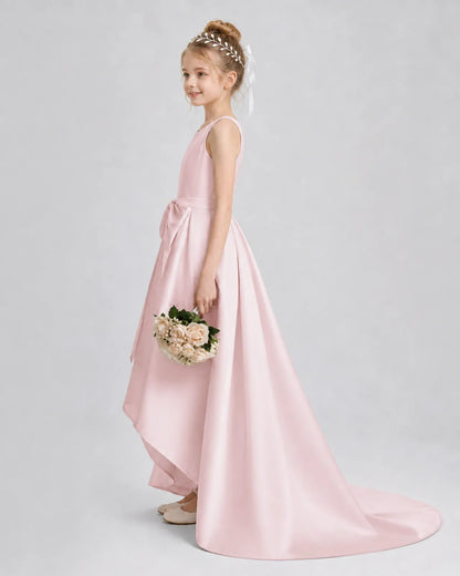 Blush Pink Satin A-line Girls Formal Dress Side View