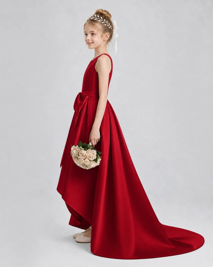 Burgundy Satin A-line Girls Formal Dress Side View
