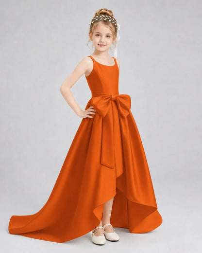 Burnt Orange Satin A-line Girls Formal Dress Front View