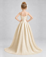 Champagne Satin A-line Girls Formal Dress Back View