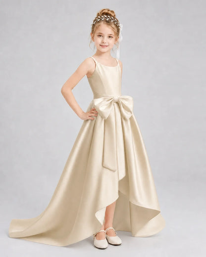 Champagne Satin A-line Girls Formal Dress Front View