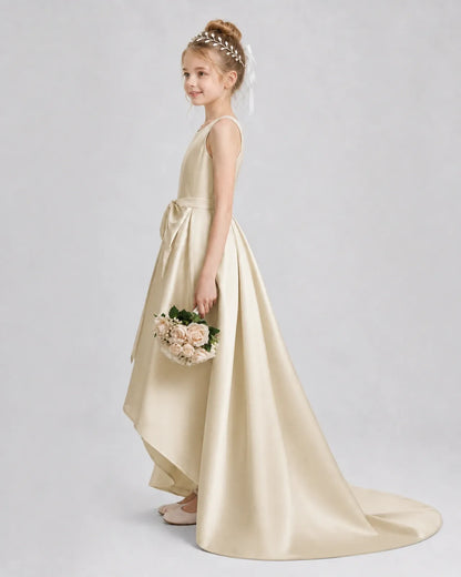 Champagne Satin A-line Girls Formal Dress Side View