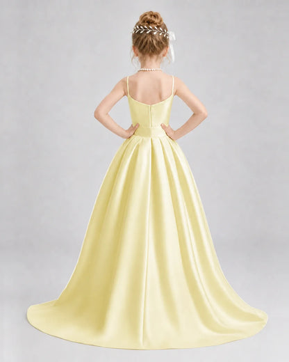 Daffodil Satin A-line Girls Formal Dress Back View