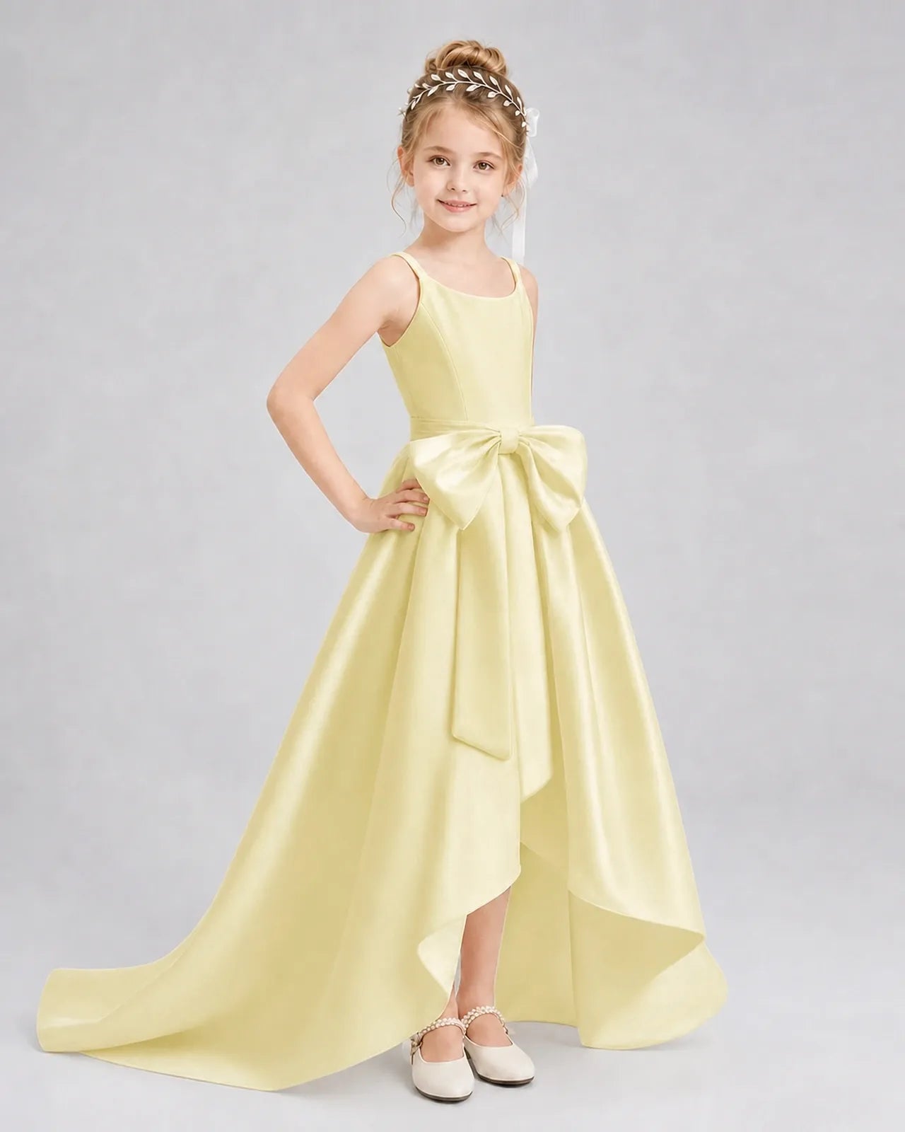 Daffodil Satin A-line Girls Formal Dress Front View