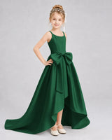 Dark Green Satin A-line Girls Formal Dress Front View