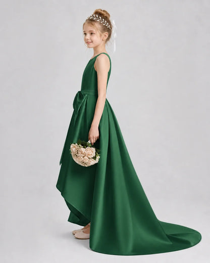 Dark Green Satin A-line Girls Formal Dress Side View