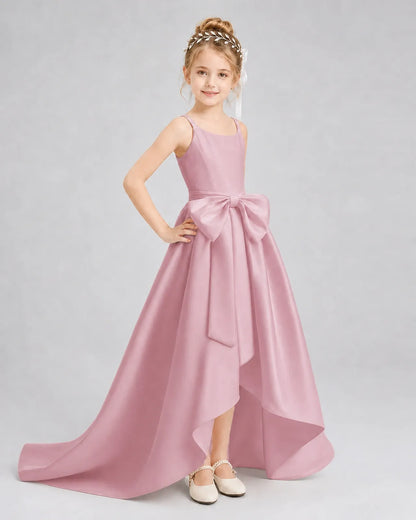 Dusty Rose Satin A-line Girls Formal Dress Front View