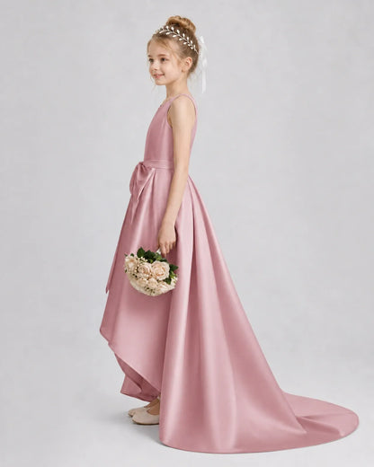 Dusty Rose Satin A-line Girls Formal Dress Side View
