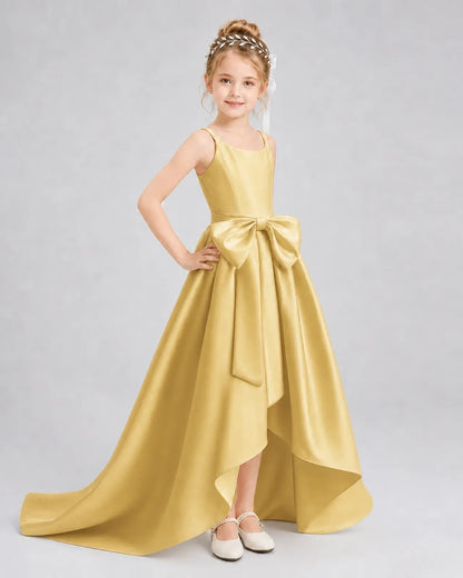 Gold Satin A-line Girls Formal Dress Front View