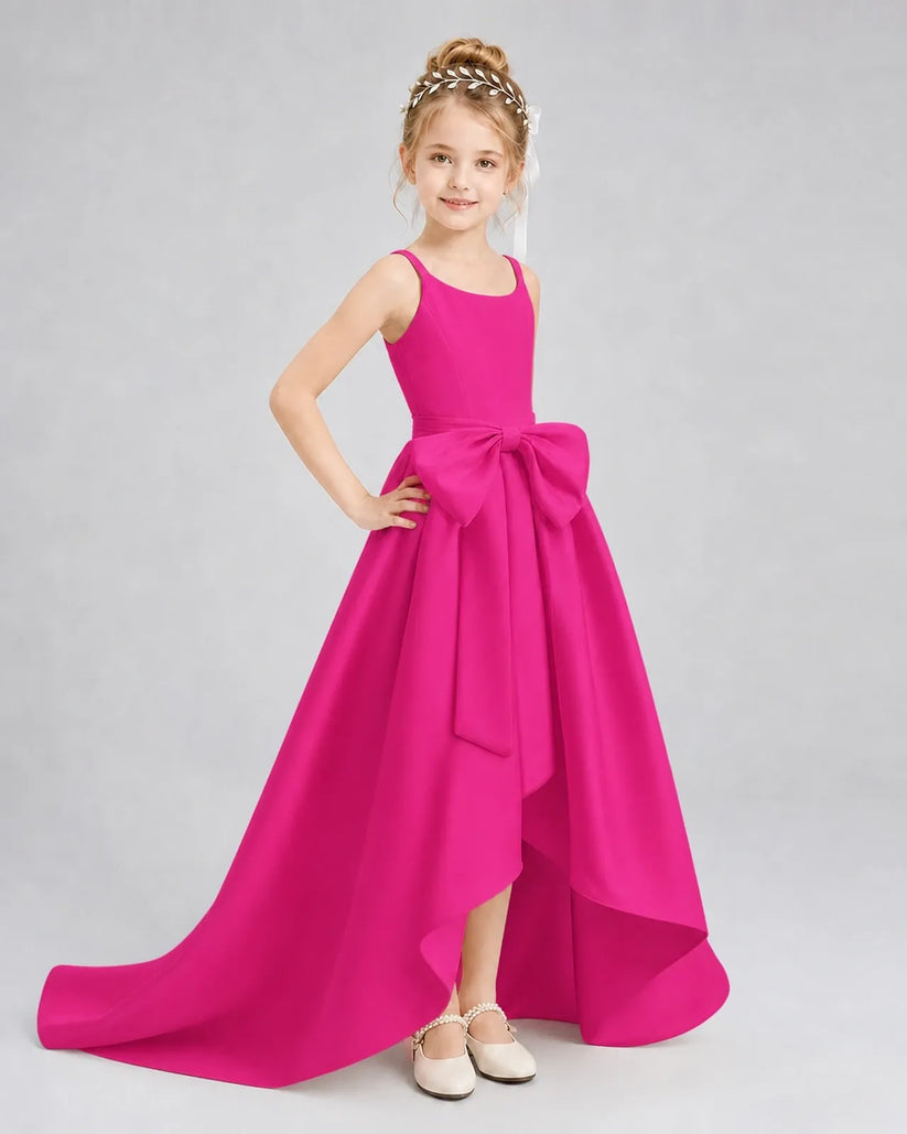 Hot Pink Satin A-line Girls Formal Dress Front View