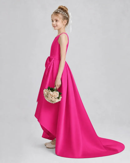 Hot Pink Satin A-line Girls Formal Dress Side View