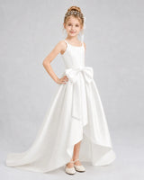 Ivory Satin A-line Girls Formal Dress Front View