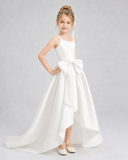 Ivory Satin A-line Girls Formal Dress Front View