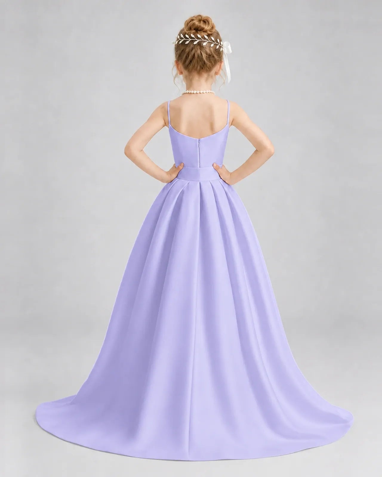 Lavender Satin A-line Girls Formal Dress Back View