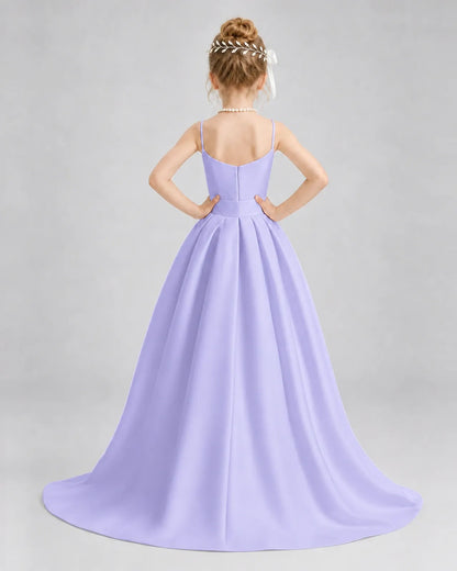 Lavender Satin A-line Girls Formal Dress Back View