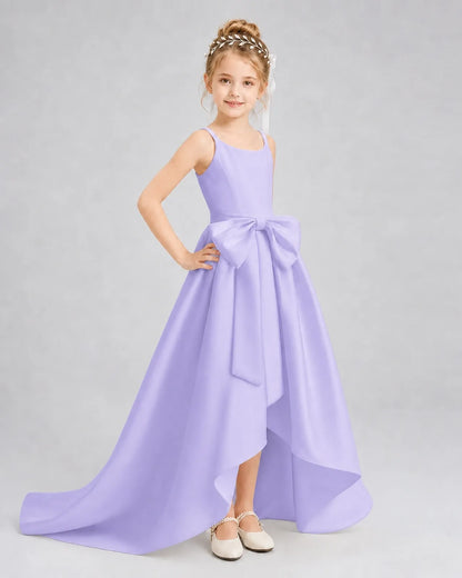 Lavender Satin A-line Girls Formal Dress Front View