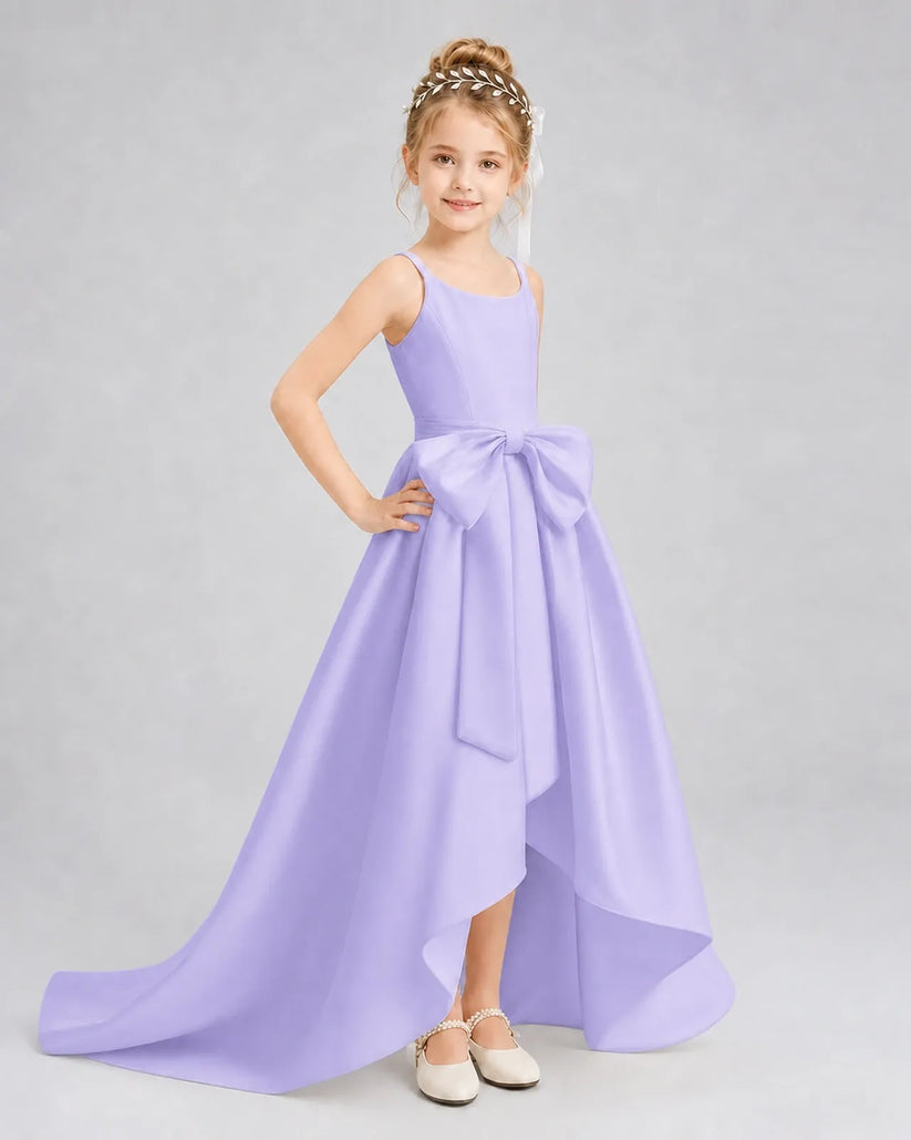 Lavender Satin A-line Girls Formal Dress Front View