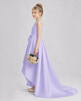 Lavender Satin A-line Girls Formal Dress Side View
