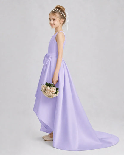 Lavender Satin A-line Girls Formal Dress Side View
