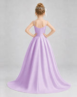Lilac Satin A-line Girls Formal Dress Back View