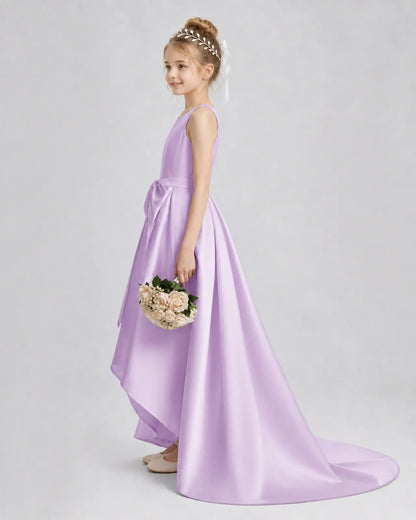 Lilac Satin A-line Girls Formal Dress Side View