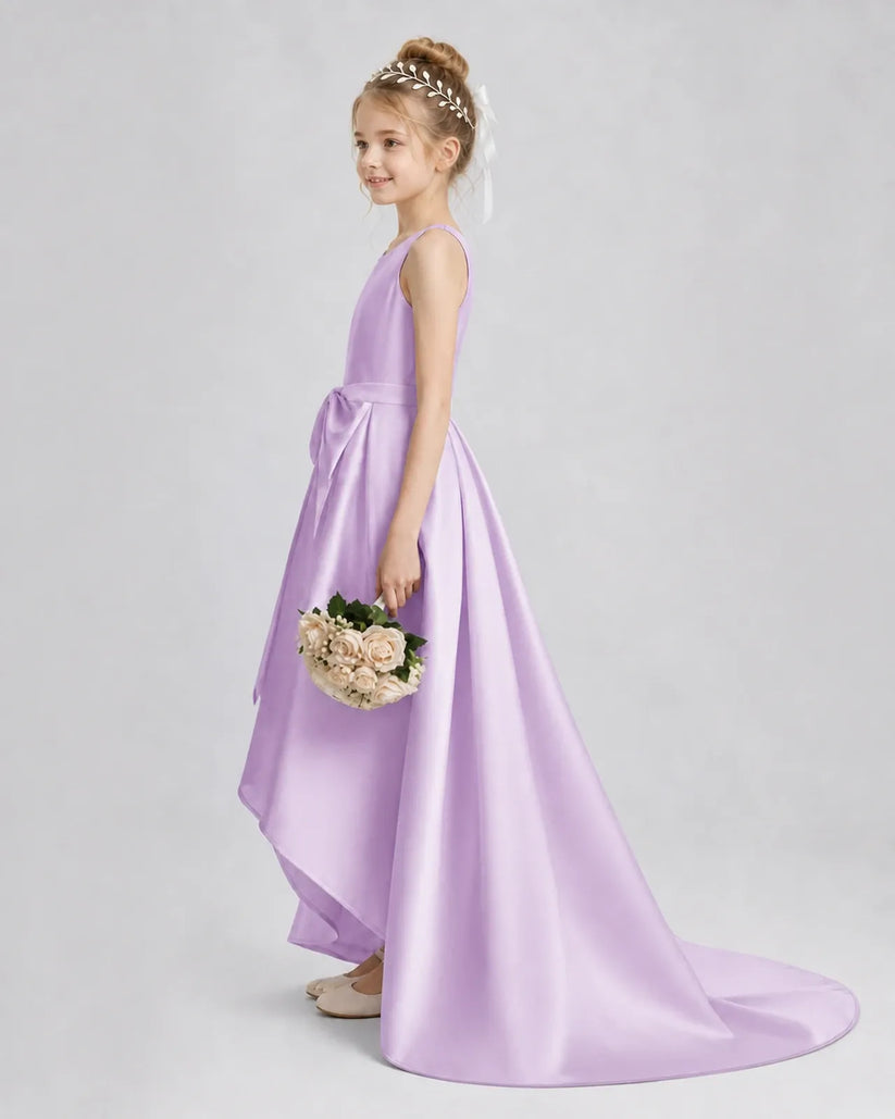Lilac Satin A-line Girls Formal Dress Side View