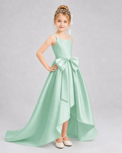Mint Green Satin A-line Girls Formal Dress Front View