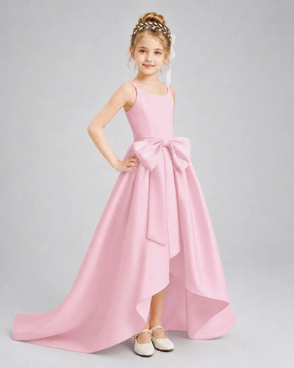Pink Satin A-line Girls Formal Dress Front View
