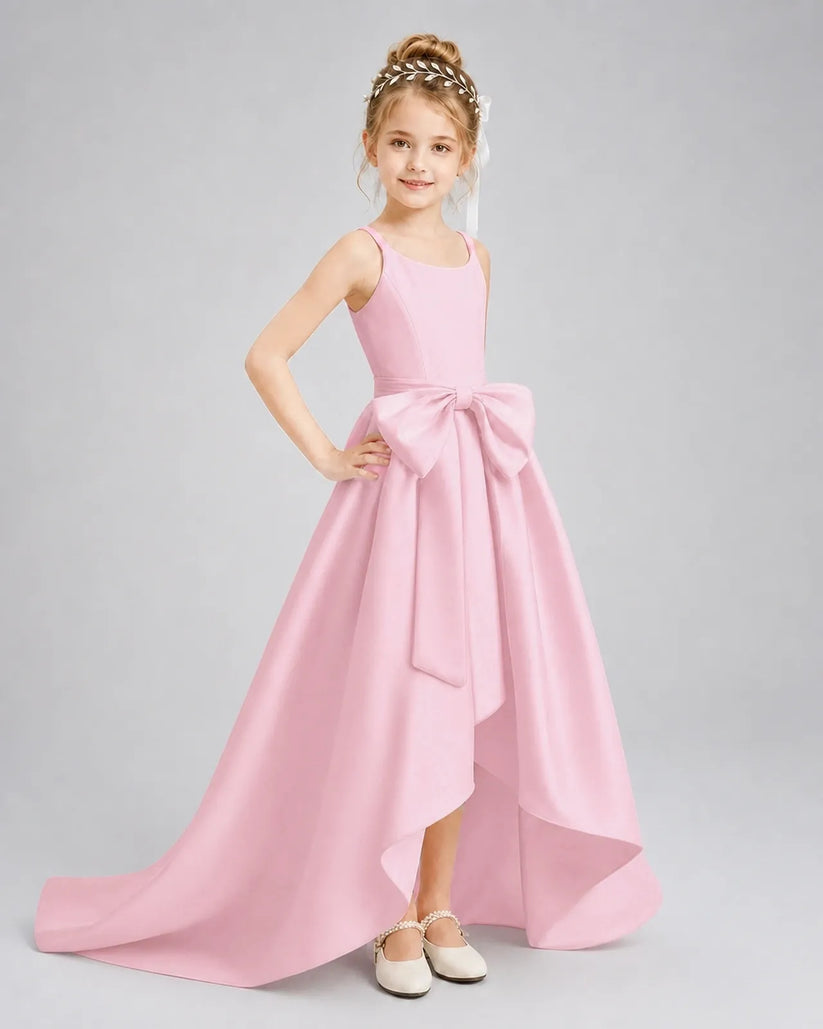 Pink Satin A-line Girls Formal Dress Front View