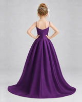 Purple Satin A-line Girls Formal Dress Back View