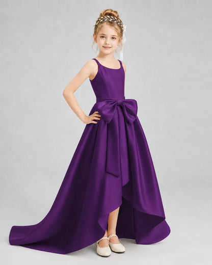 Purple Satin A-line Girls Formal Dress Front View