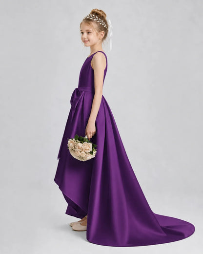 Purple Satin A-line Girls Formal Dress Side View