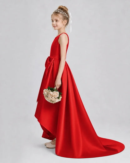 Red Satin A-line Girls Formal Dress Side View