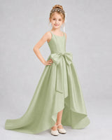 Sage Green Satin A-line Girls Formal Dress Front View