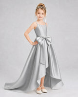 Silver Satin A-line Girls Formal Dress Front View
