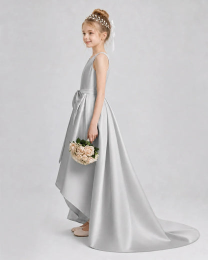 Silver Satin A-line Girls Formal Dress Side View