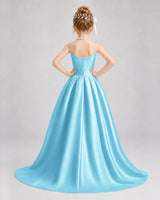 Sky Blue Satin A-line Girls Formal Dress Back View