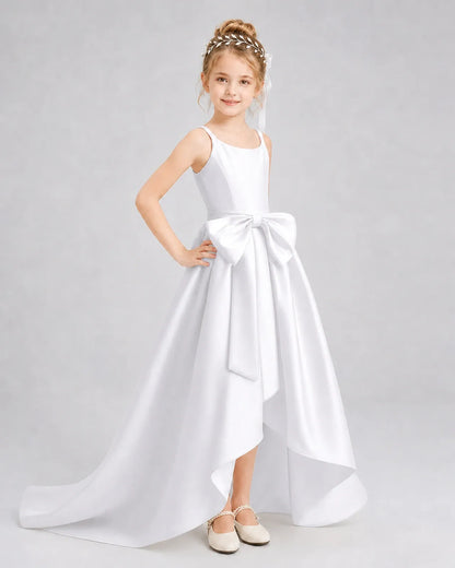 White Satin A-line Girls Formal Dress Front View