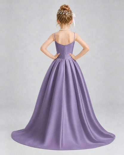 Wisteria Satin A-line Girls Formal Dress Back View