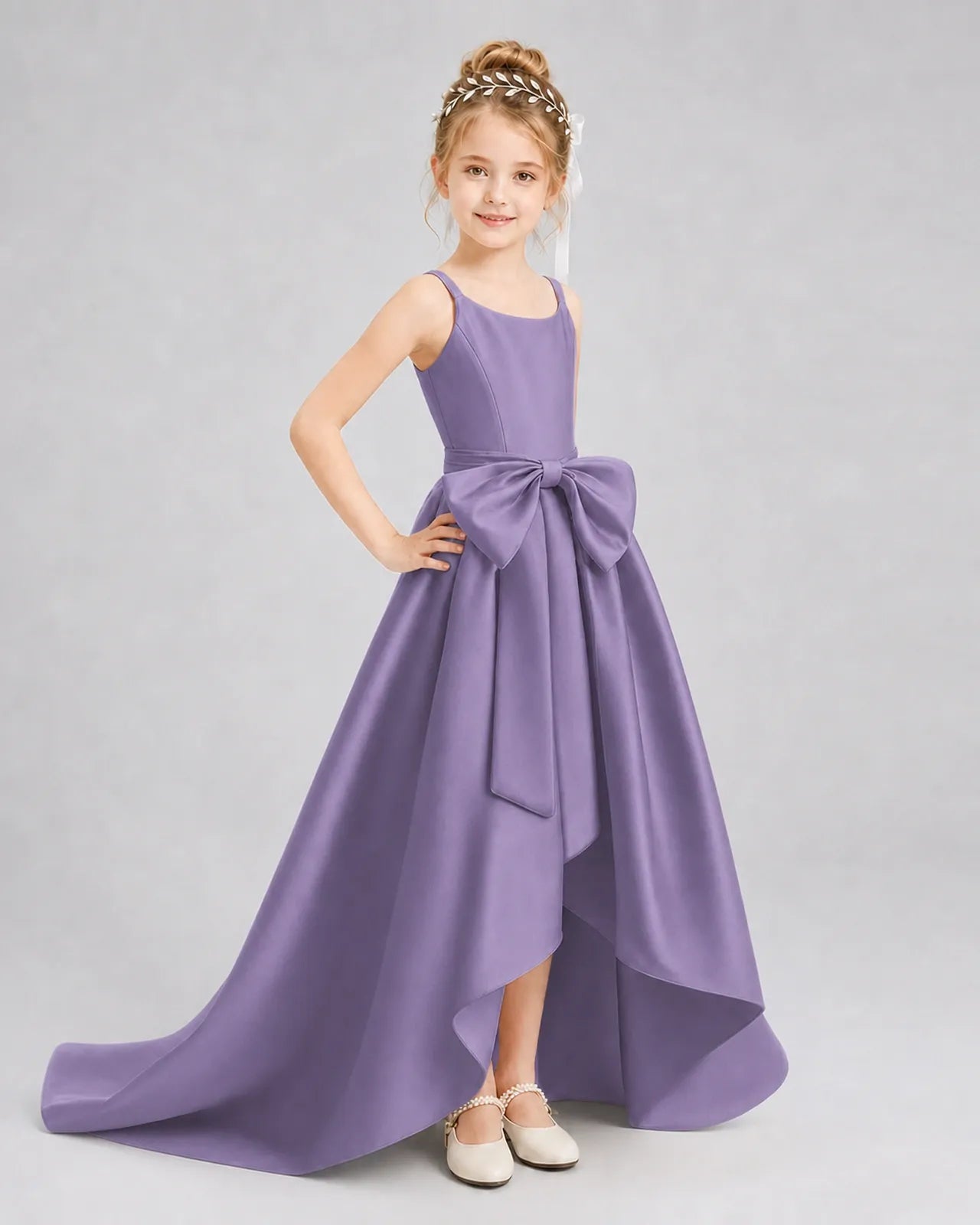 Wisteria Satin A-line Girls Formal Dress Front View