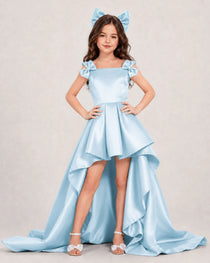 Dideyttawl Girls Formal Dress with Shoulder Bows and High-Low Satin Skirt