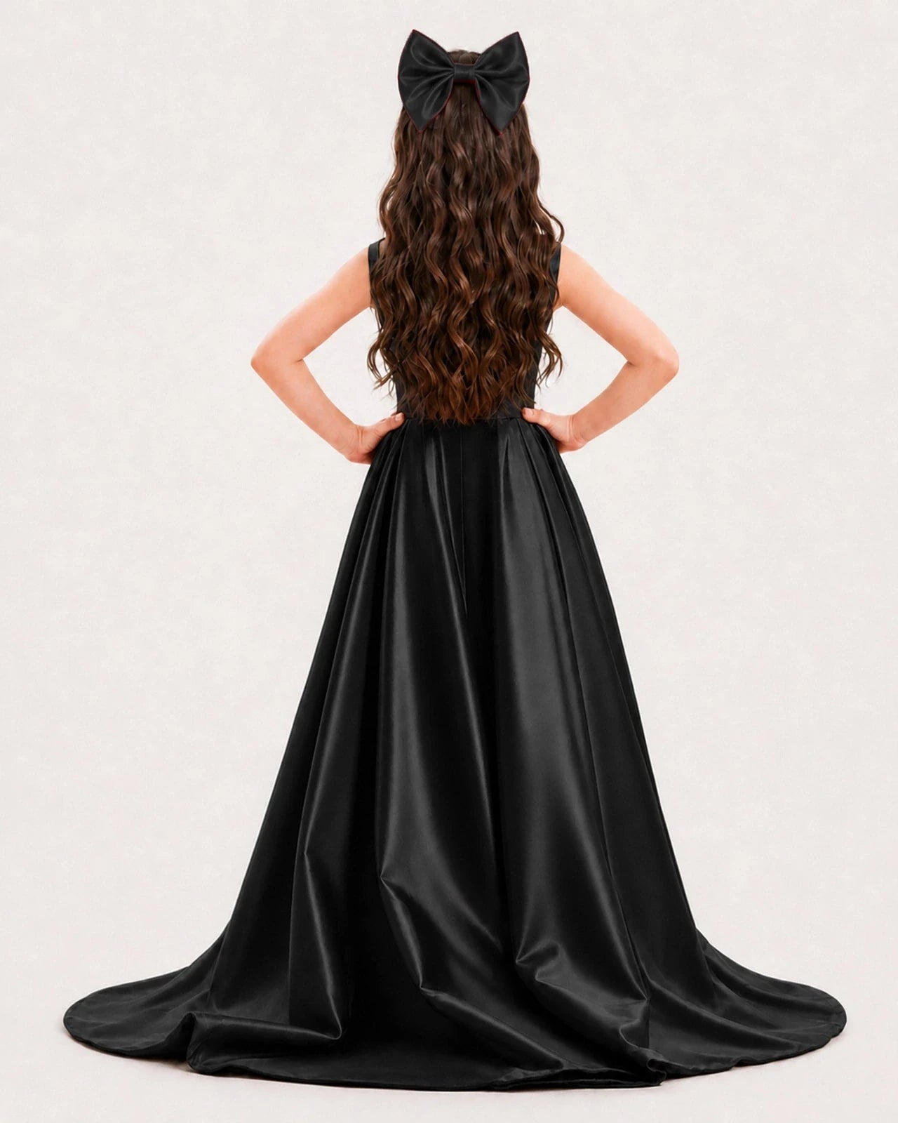 Dideyttawl Girls Formal Dress with Shoulder Bows and High-Low Satin Skirt