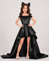 Black Satin A-line Girls Formal Dress Front View