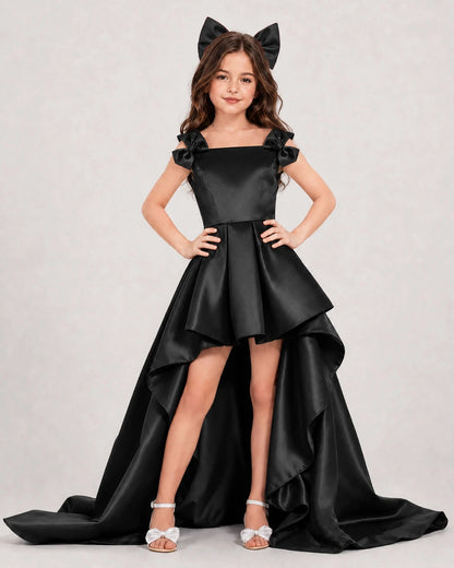 Black Satin A-line Girls Formal Dress Front View