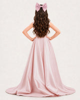 Blush Pink Satin A-line Girls Formal Dress Back View
